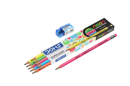 DOMS NEON RUBBER TIPPED GRAPHITE PENCILS  10